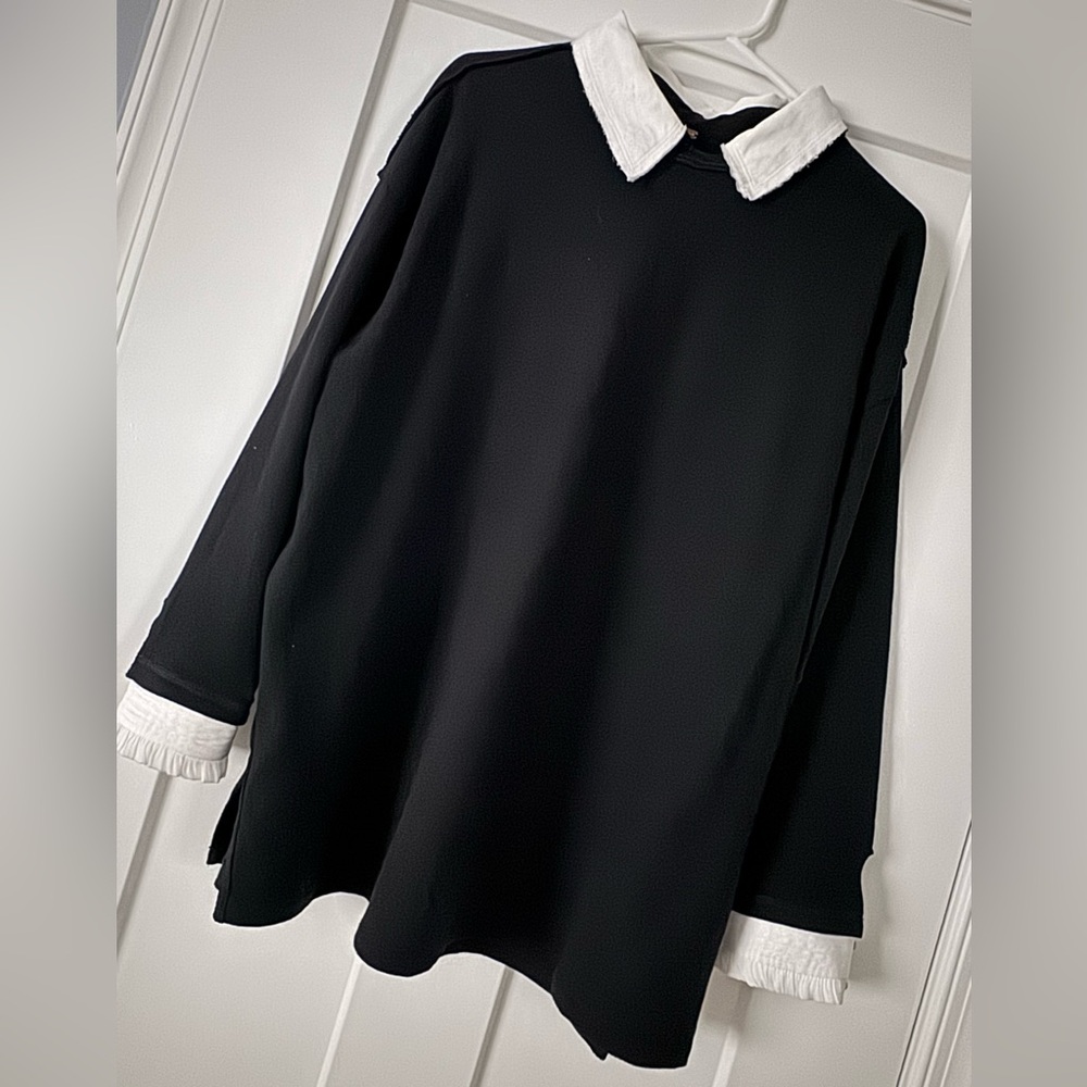Free People Elegant Black Women's Top/Dress with White Collar